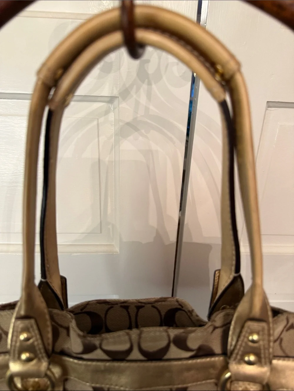 Coach bratz Y2K Tan Signature Jacquard Shoulder Bag with Gold Trim